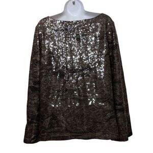 ALEX MARIE Sequin Party Statement Black Gray Formal Long-sleeved Top Size Medium